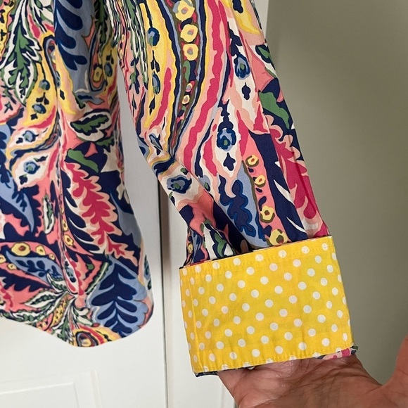 Talbots Multicolored 100% Cotton Button-up Shirt Floral Leaf Paisley Size Small - Picture 5 of 13